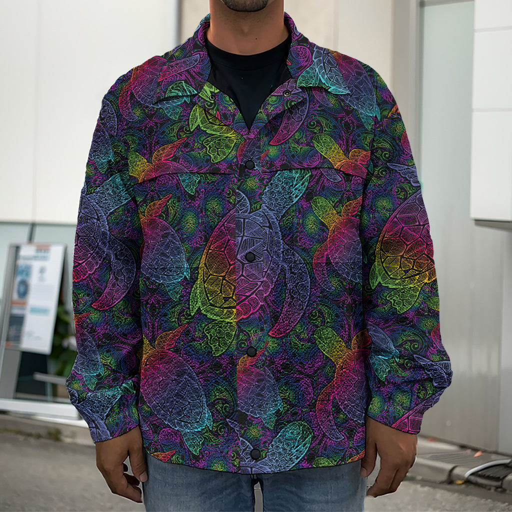 Colorful Sea Turtle Pattern Print Men's Shirt Jacket