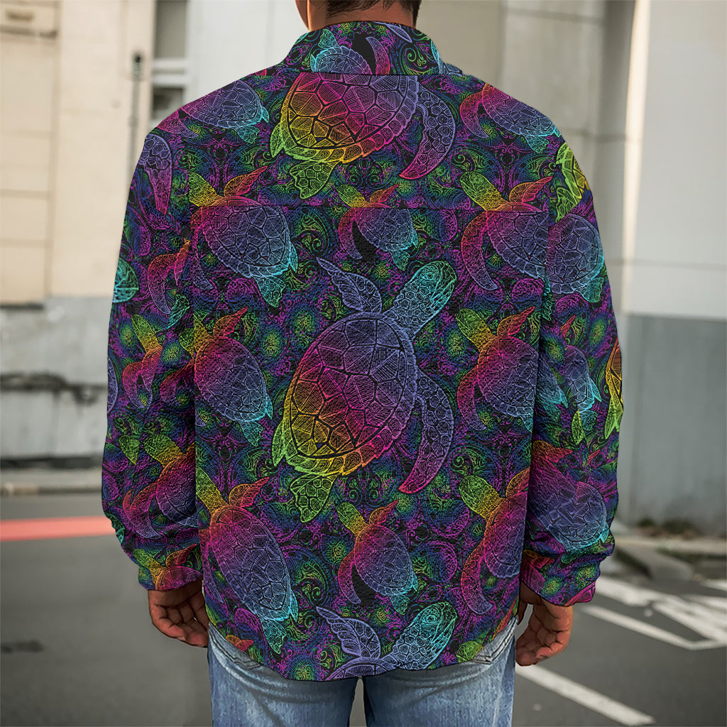 Colorful Sea Turtle Pattern Print Men's Shirt Jacket