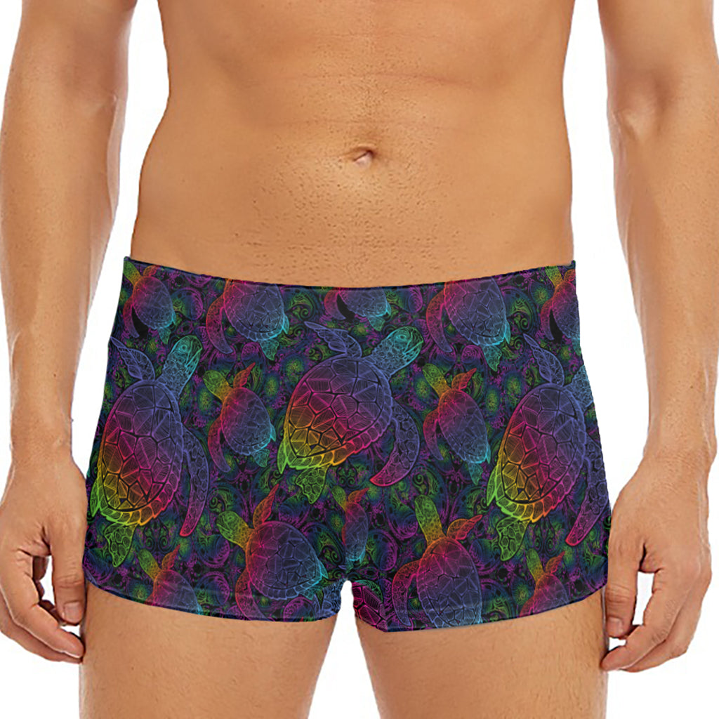 Colorful Sea Turtle Pattern Print Men's Short Boxer Briefs