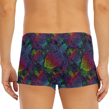 Colorful Sea Turtle Pattern Print Men's Short Boxer Briefs