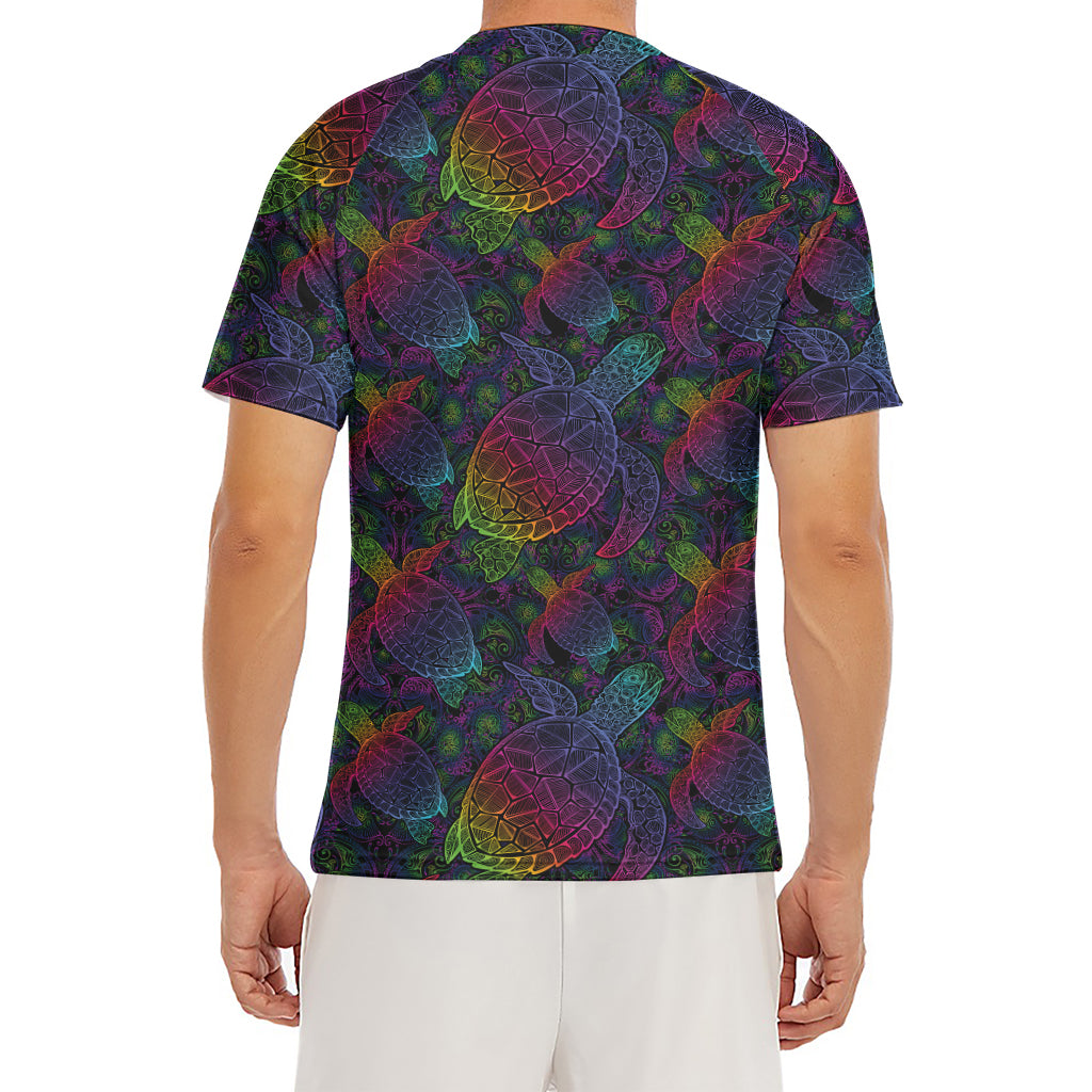 Colorful Sea Turtle Pattern Print Men's Short Sleeve Rash Guard