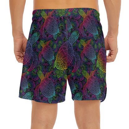 Colorful Sea Turtle Pattern Print Men's Split Running Shorts