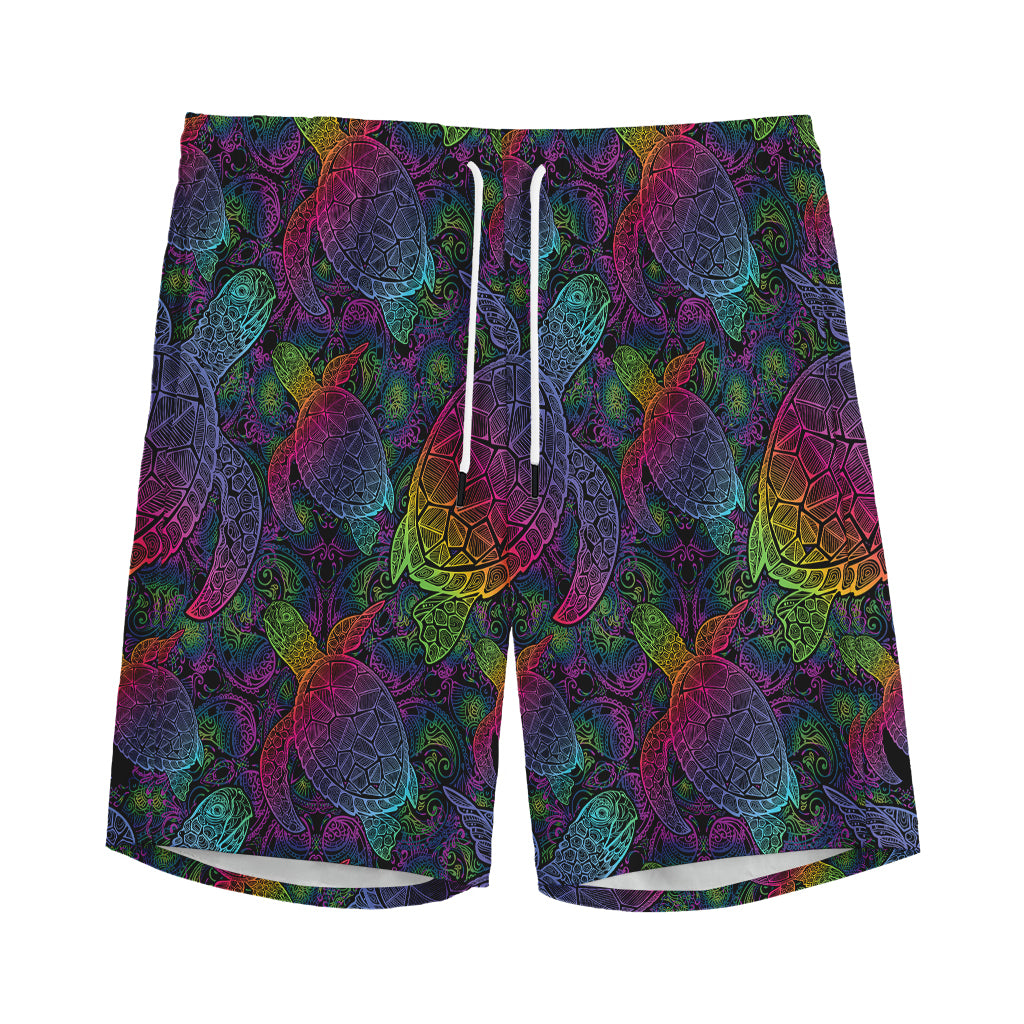 Colorful Sea Turtle Pattern Print Men's Sports Shorts