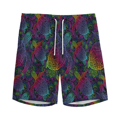 Colorful Sea Turtle Pattern Print Men's Sports Shorts