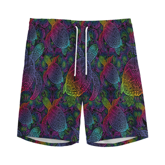 Colorful Sea Turtle Pattern Print Men's Sports Shorts