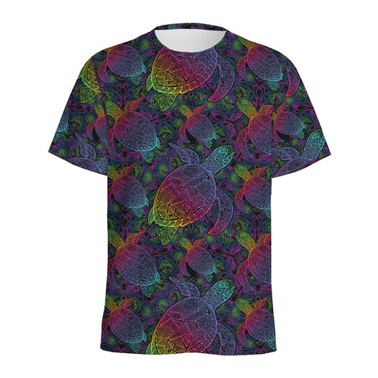Colorful Sea Turtle Pattern Print Men's Sports T-Shirt