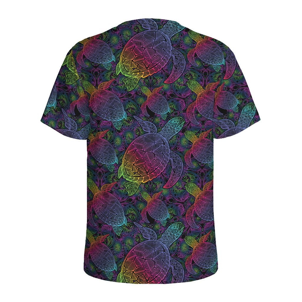 Colorful Sea Turtle Pattern Print Men's Sports T-Shirt
