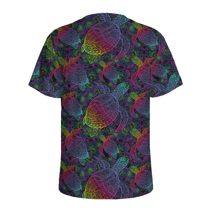 Colorful Sea Turtle Pattern Print Men's Sports T-Shirt
