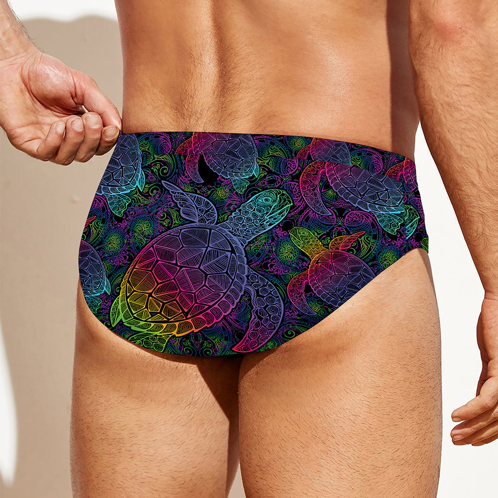 Colorful Sea Turtle Pattern Print Men's Swim Briefs
