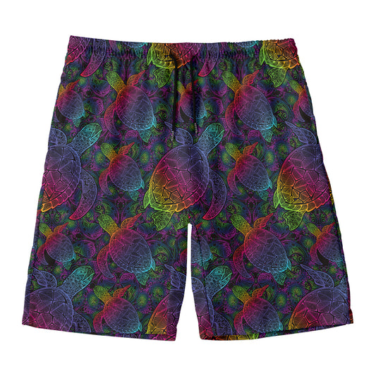 Colorful Sea Turtle Pattern Print Men's Swim Trunks