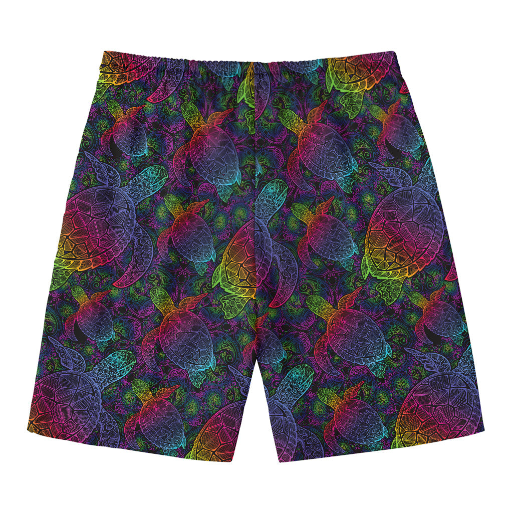 Colorful Sea Turtle Pattern Print Men's Swim Trunks