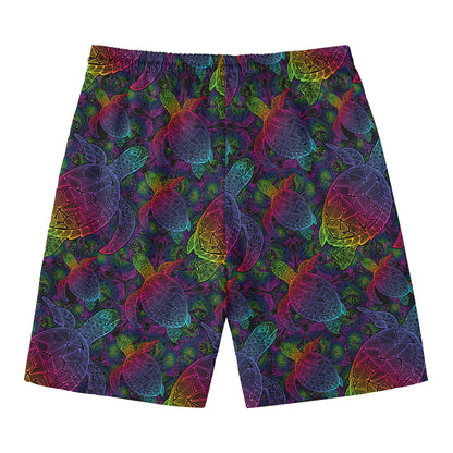Colorful Sea Turtle Pattern Print Men's Swim Trunks