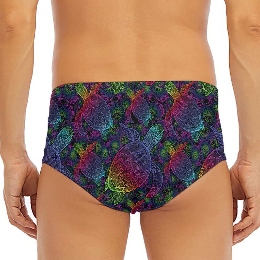 Colorful Sea Turtle Pattern Print Men's Triangle Swim Briefs