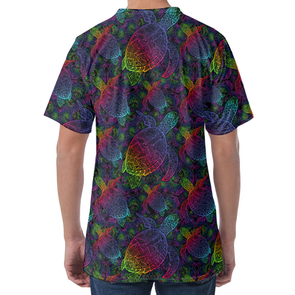 Colorful Sea Turtle Pattern Print Men's Velvet T-Shirt