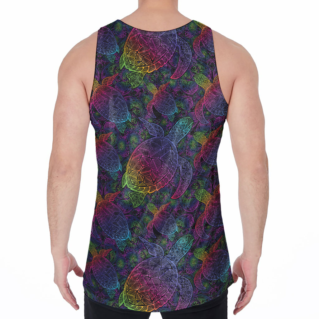 Colorful Sea Turtle Pattern Print Men's Velvet Tank Top