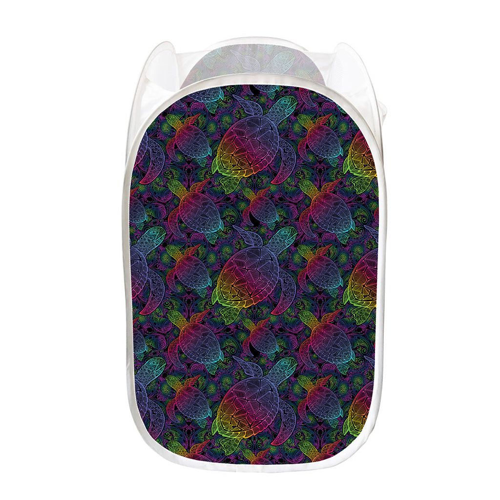 Colorful Sea Turtle Pattern Print Mesh Laundry Hamper