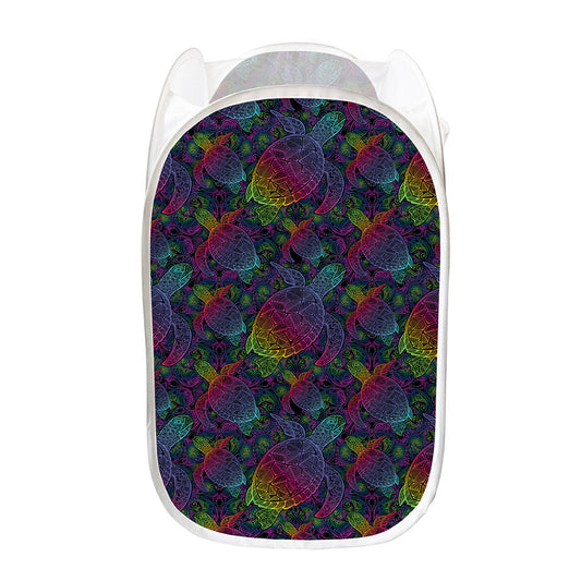 Colorful Sea Turtle Pattern Print Mesh Laundry Hamper