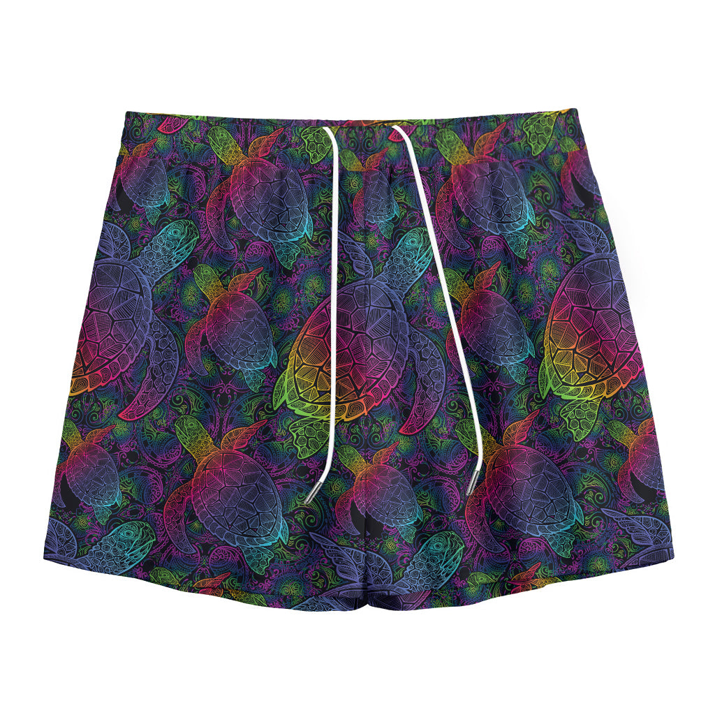 Colorful Sea Turtle Pattern Print Mesh Shorts