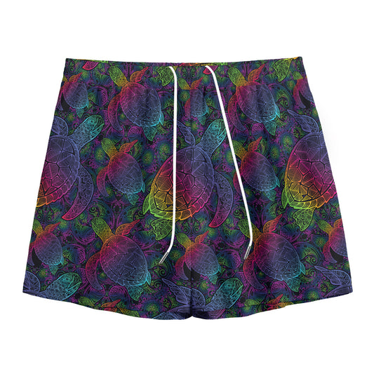 Colorful Sea Turtle Pattern Print Mesh Shorts