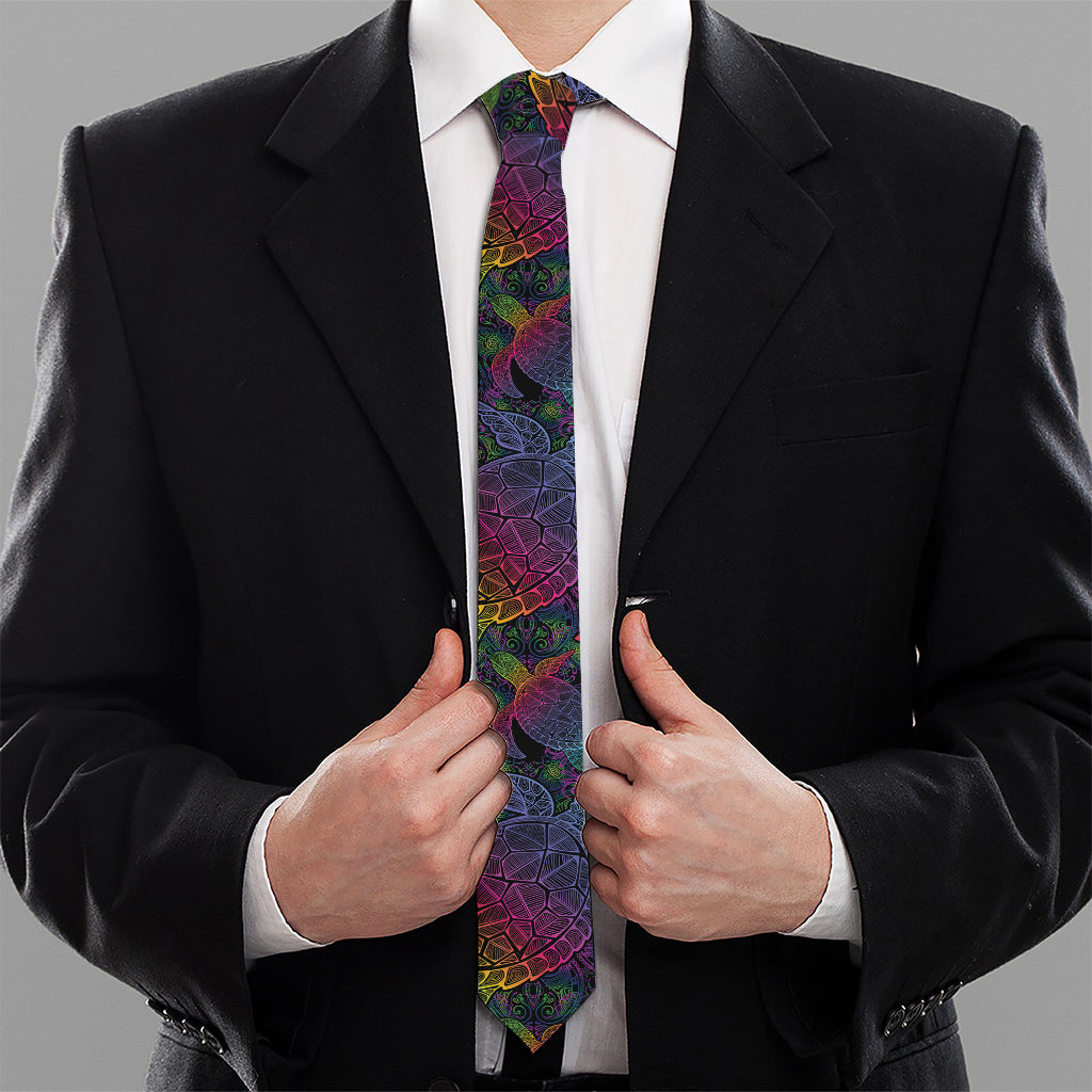Colorful Sea Turtle Pattern Print Necktie