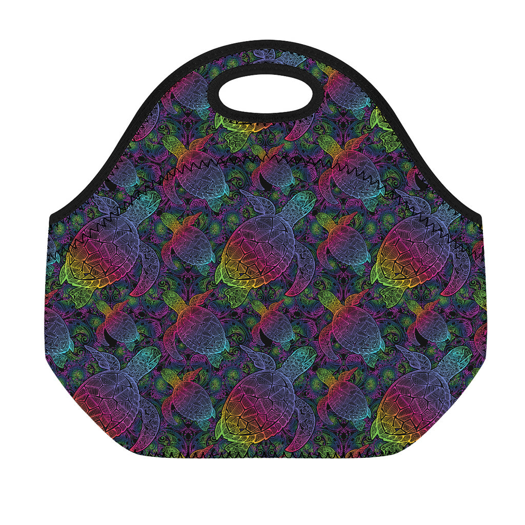 Colorful Sea Turtle Pattern Print Neoprene Lunch Bag