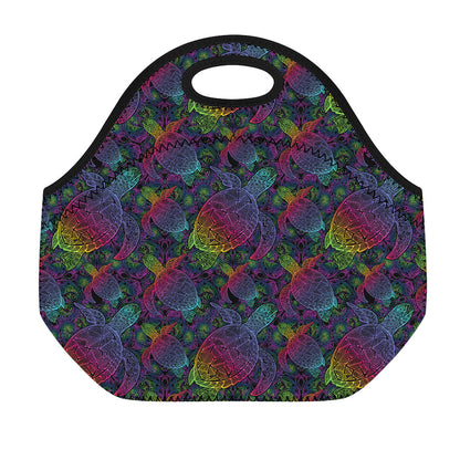 Colorful Sea Turtle Pattern Print Neoprene Lunch Bag