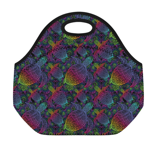 Colorful Sea Turtle Pattern Print Neoprene Lunch Bag