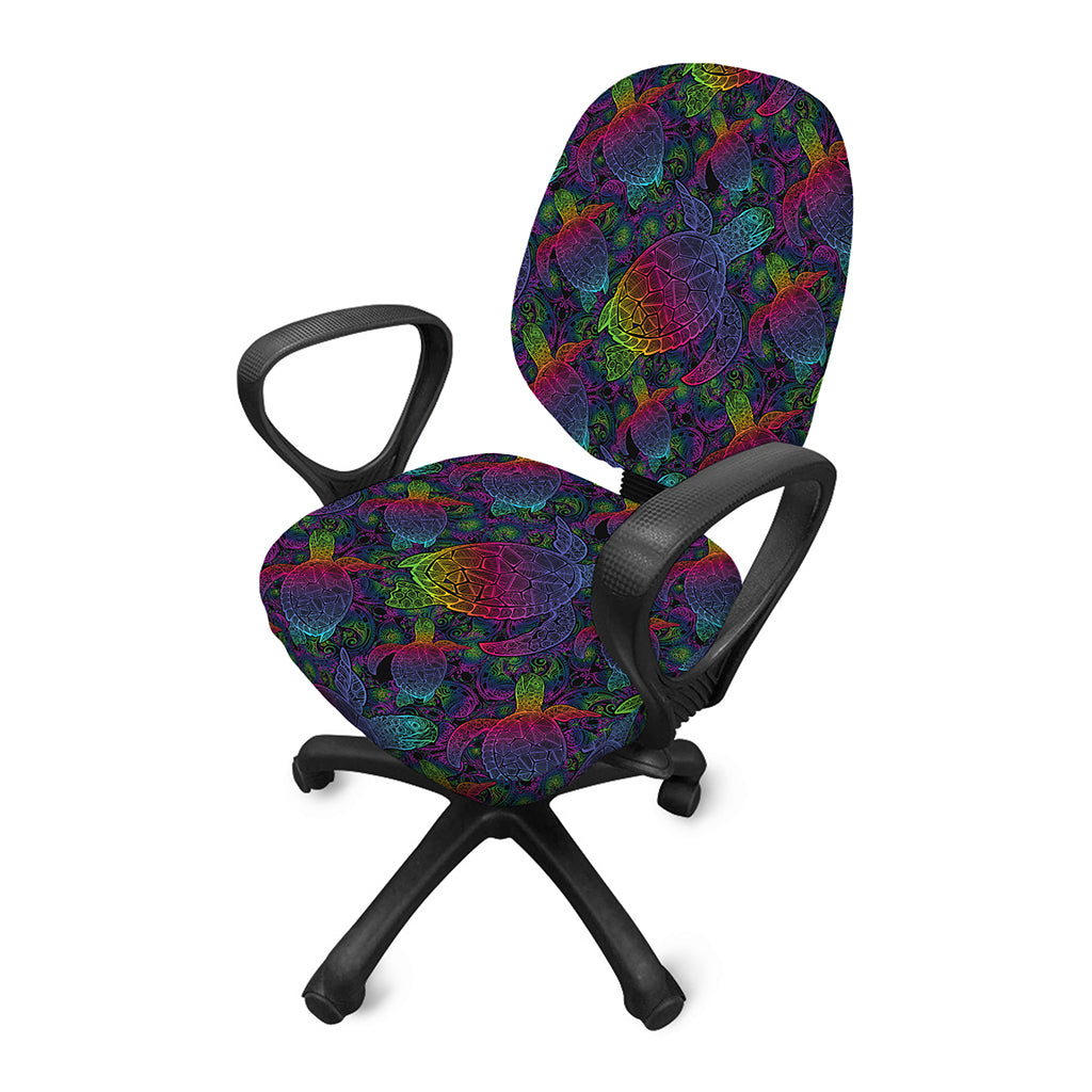 Colorful Sea Turtle Pattern Print Office Chair Cover