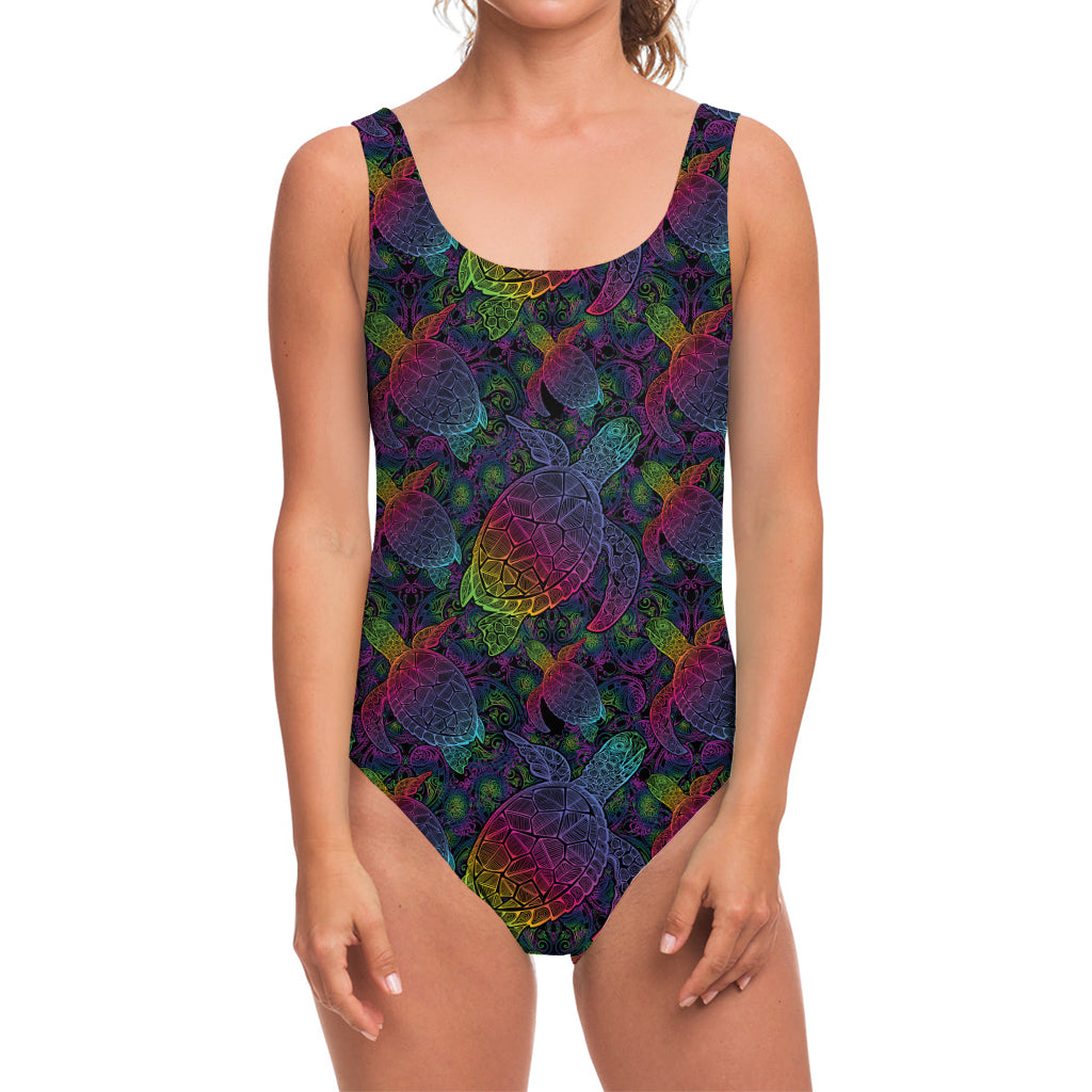 Colorful Sea Turtle Pattern Print One Piece Swimsuit