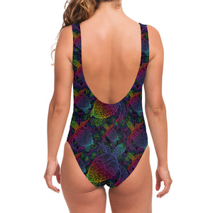 Colorful Sea Turtle Pattern Print One Piece Swimsuit