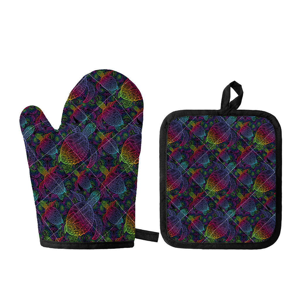 Colorful Sea Turtle Pattern Print Oven Mitt And Pot Holder Set