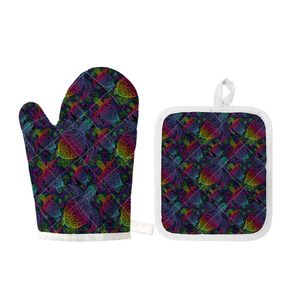 Colorful Sea Turtle Pattern Print Oven Mitt And Pot Holder Set