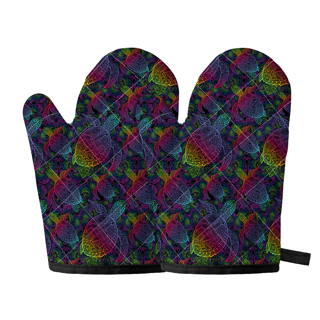 Colorful Sea Turtle Pattern Print Oven Mitts