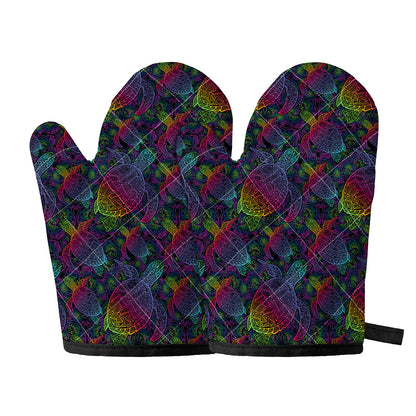 Colorful Sea Turtle Pattern Print Oven Mitts