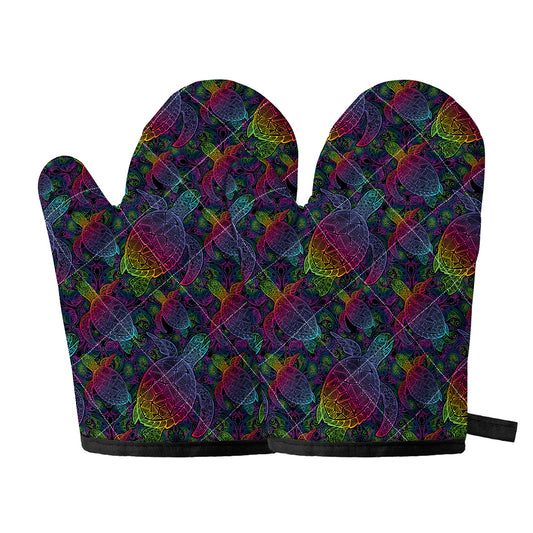 Colorful Sea Turtle Pattern Print Oven Mitts