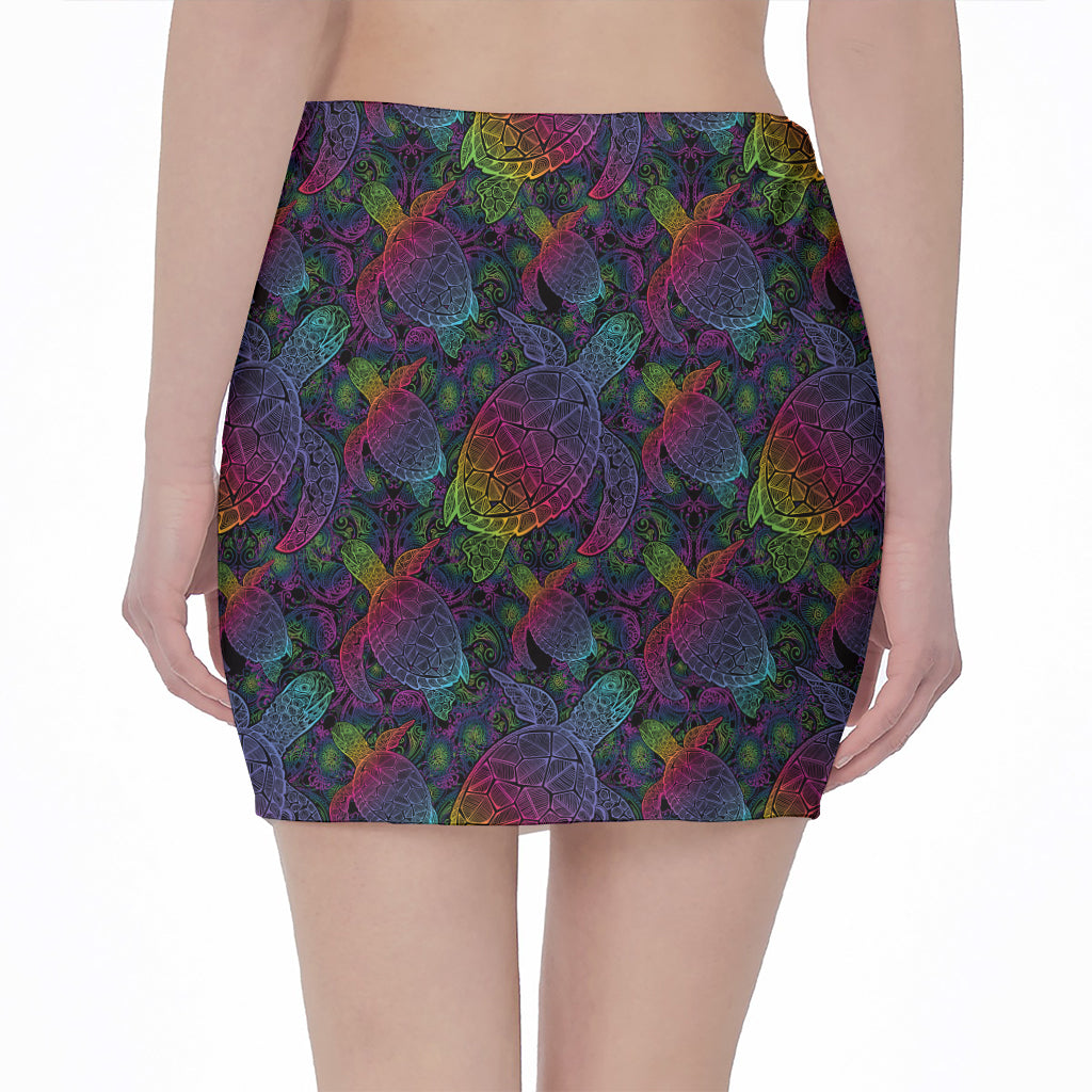 Colorful Sea Turtle Pattern Print Pencil Mini Skirt