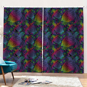 Colorful Sea Turtle Pattern Print Pencil Pleat Curtains