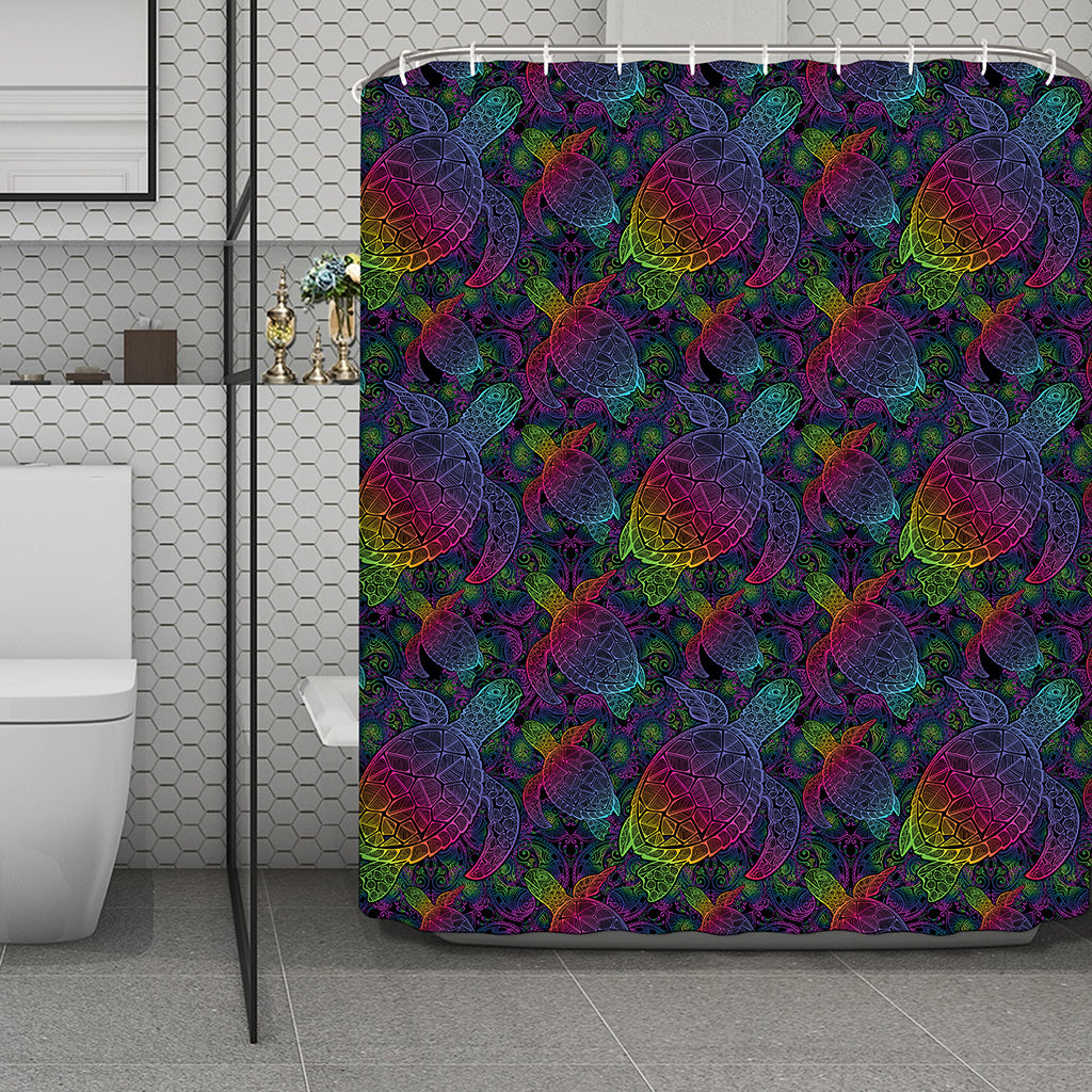 Colorful Sea Turtle Pattern Print Polyester Shower Curtain