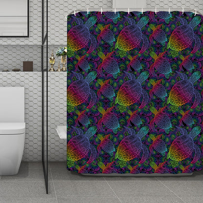 Colorful Sea Turtle Pattern Print Polyester Shower Curtain