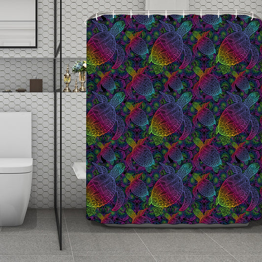 Colorful Sea Turtle Pattern Print Polyester Shower Curtain