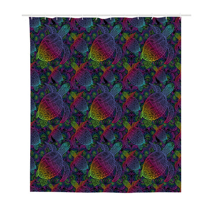 Colorful Sea Turtle Pattern Print Polyester Shower Curtain