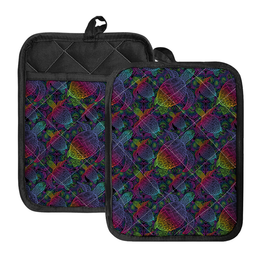 Colorful Sea Turtle Pattern Print Pot Holders With Pocket