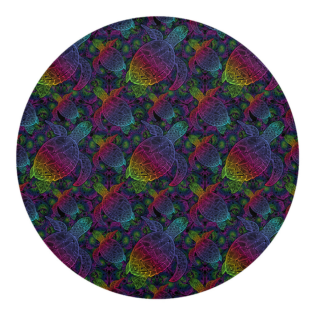 Colorful Sea Turtle Pattern Print Round Blanket