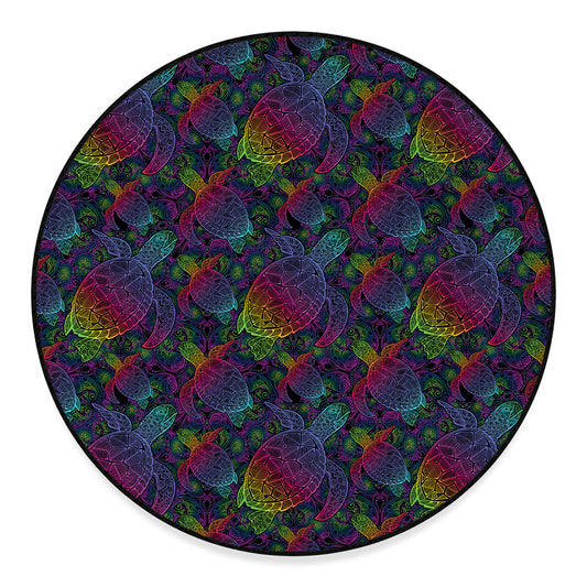 Colorful Sea Turtle Pattern Print Round Floor Mat