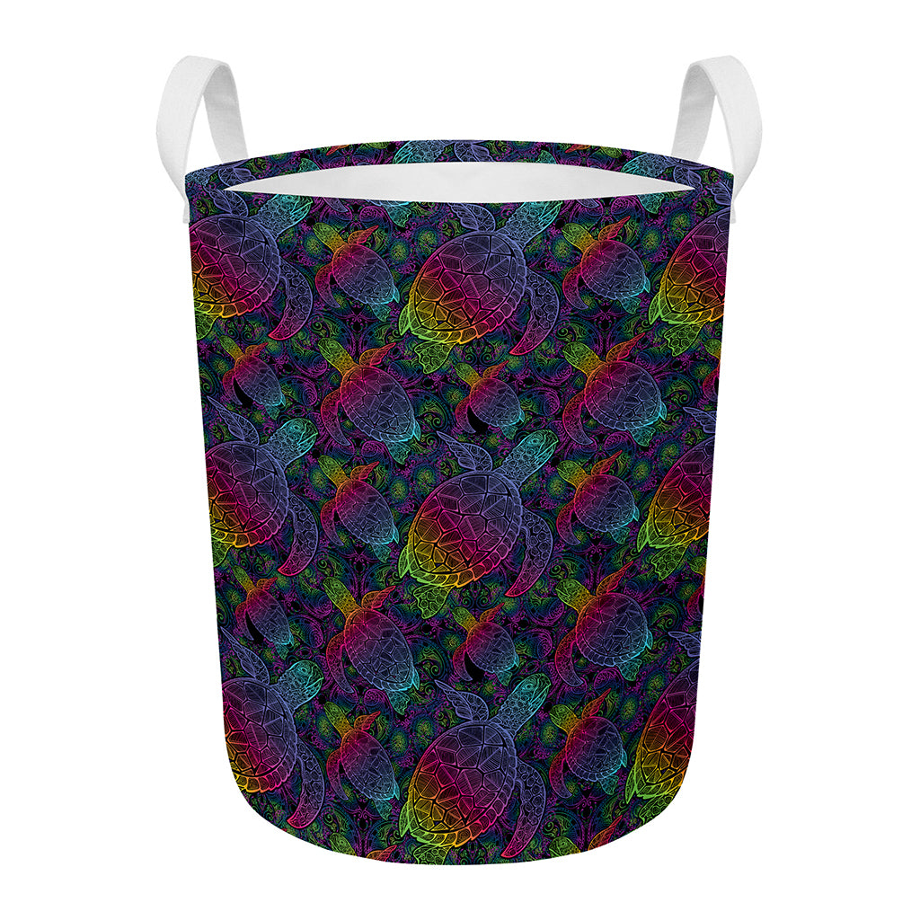 Colorful Sea Turtle Pattern Print Round Laundry Basket