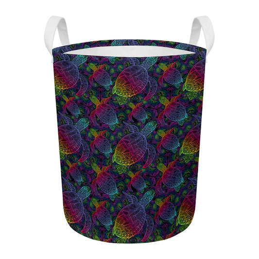 Colorful Sea Turtle Pattern Print Round Laundry Basket