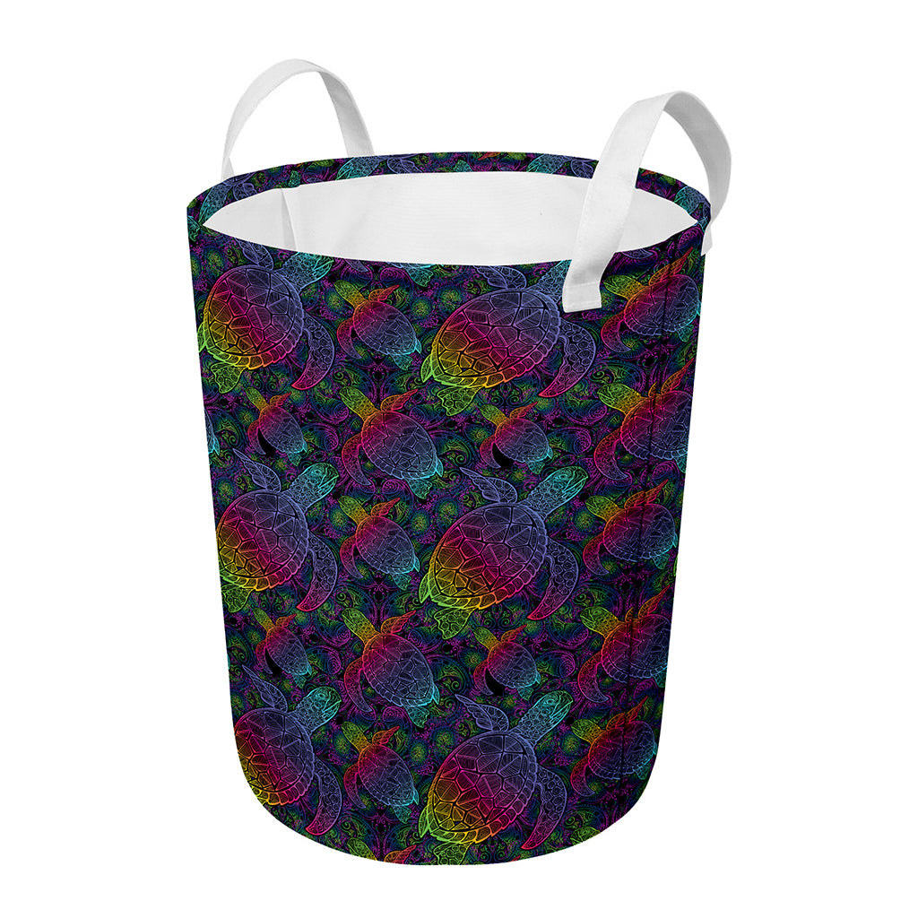 Colorful Sea Turtle Pattern Print Round Laundry Basket