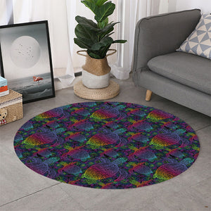 Colorful Sea Turtle Pattern Print Round Rug