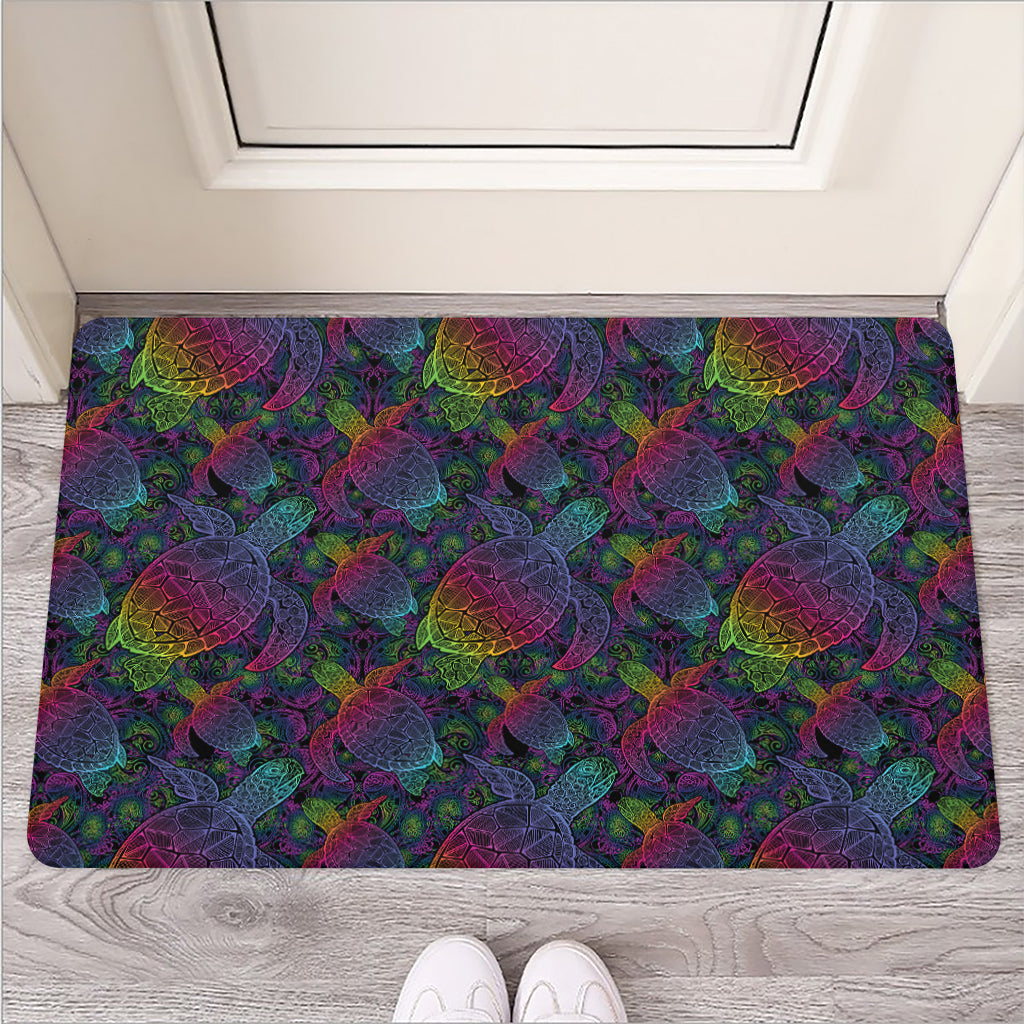 Colorful Sea Turtle Pattern Print Rubber Doormat