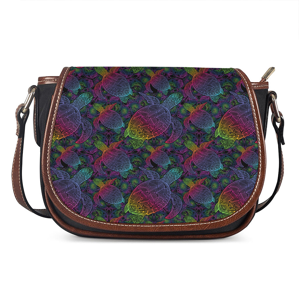 Colorful Sea Turtle Pattern Print Saddle Bag